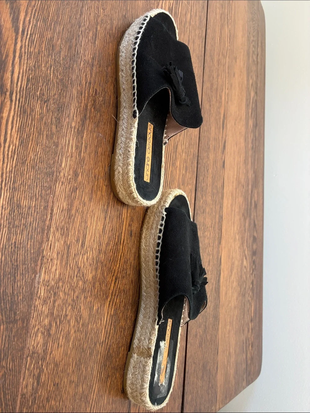 Andre Assous Black Suede Tassel Espadrille Slide